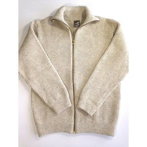 Tricot Maurice Made in France Beige Zip-Up Acrylic Wool Sweater (Size M)